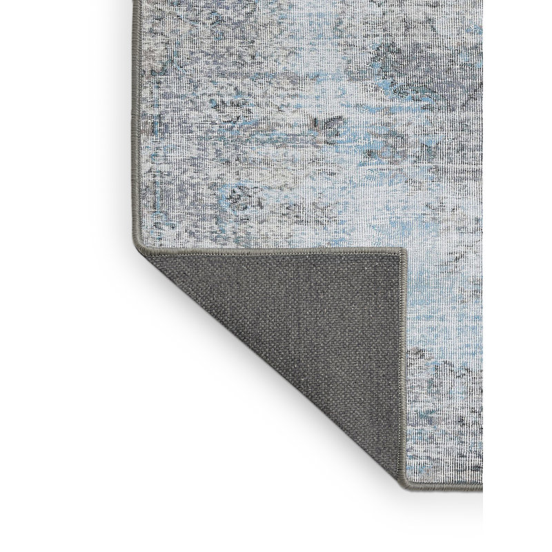 Tapis oriental en laine gris / bleu ciel, Rectangle 5 pi x 8 pi