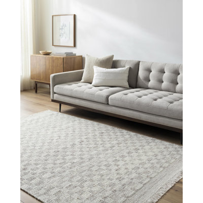 Lavande Checkered Wool Area Rug in Grey/Ivory