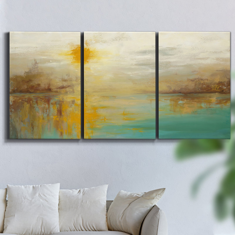 «Water Lillies # 1» par Monet - Toile encadrée à pièces multiples, H 36 po x l 72 po x P 2 po