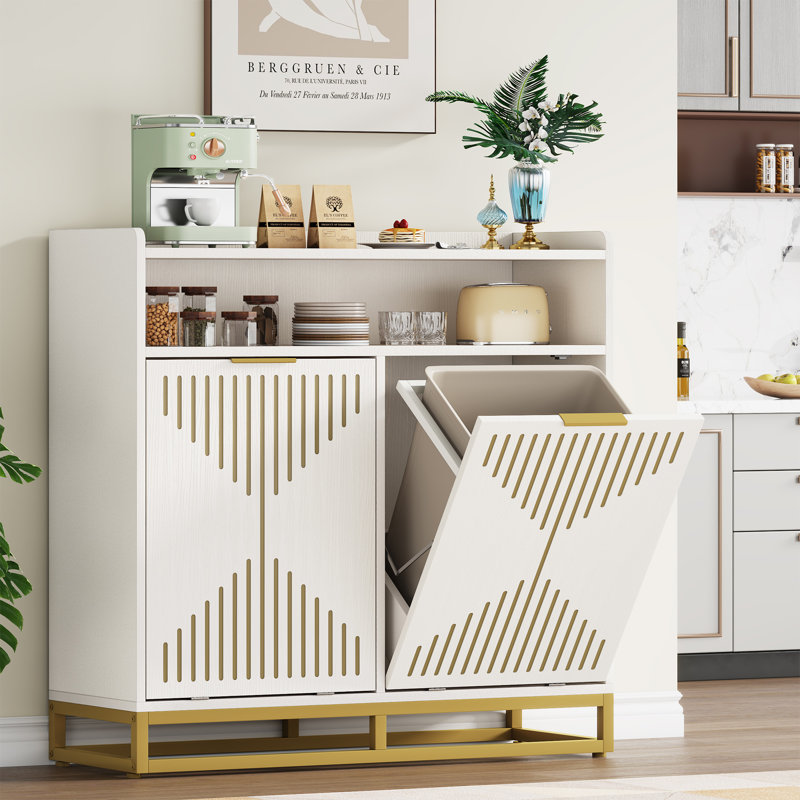 Armoire à ordures recyclable en bois manufacturé (10 gallons) , Blanc