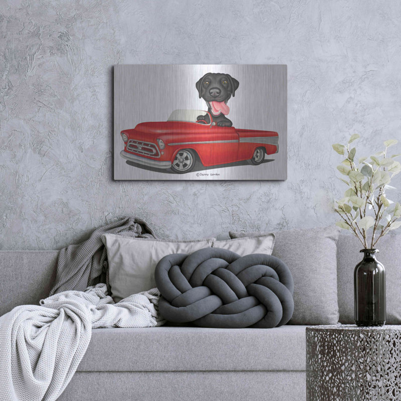 Art mural en métal Trinx «Black Lab in Red Truck» par Danny Gordon, H 24 po x l 36 po