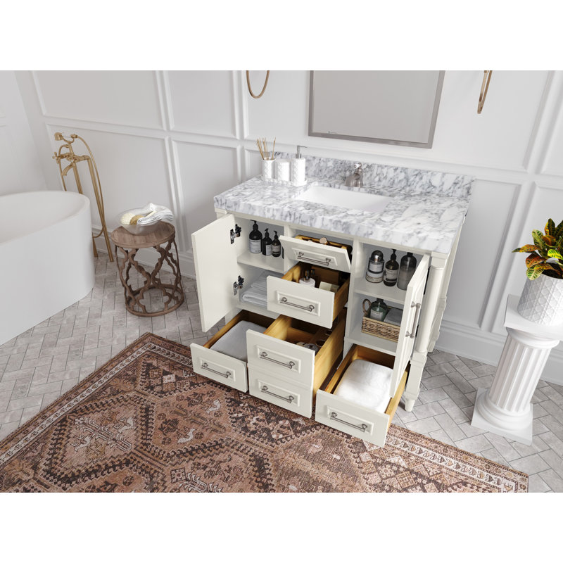 Meuble-lavabo simple 42 po avec comptoir en quartz Aberdeen, 2 po - Brun Viola