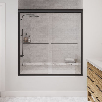 Strada 56 - Porte de baignoire coulissante sans cadre 60 x 62 po en verre trempé transparent 3/8 po
