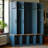 Farmhouse Hall Tree With 4 Hidden Hanging Hooks, Versatile Walnut Seating Bench With 8 Doors, Entryway Shoe Cabinet With Open Compartment For Living Room, Blue