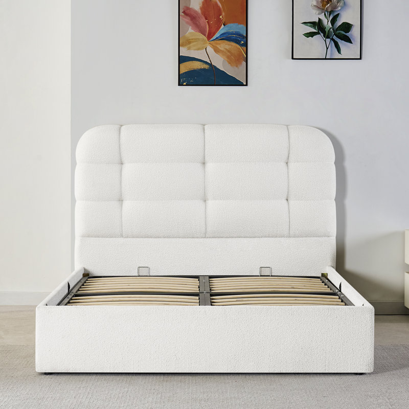 Ottoman Storage Bed, Sturdy Wooden Slats, No Box Spring Required, Simple Assembly, Beige, Double (4'6)