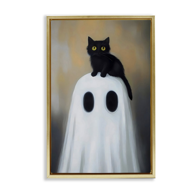 Cadre flottant fantôme et chaton, design par Arlington Prints, H 31 po x l 21 po, Cadre flottant métallique doré