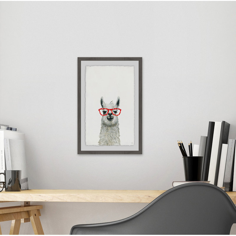 Harland «Red Trendy Llama», reproduction encadrée, H 24 po x l 16 po x P 1,5 po, Cadre brun