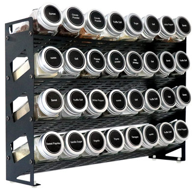 4 Tier Countertop Spice Rack Organizer For Kitchen Cabinet Pantry Or Wall Mount, Matte Black (Jars Not Included)