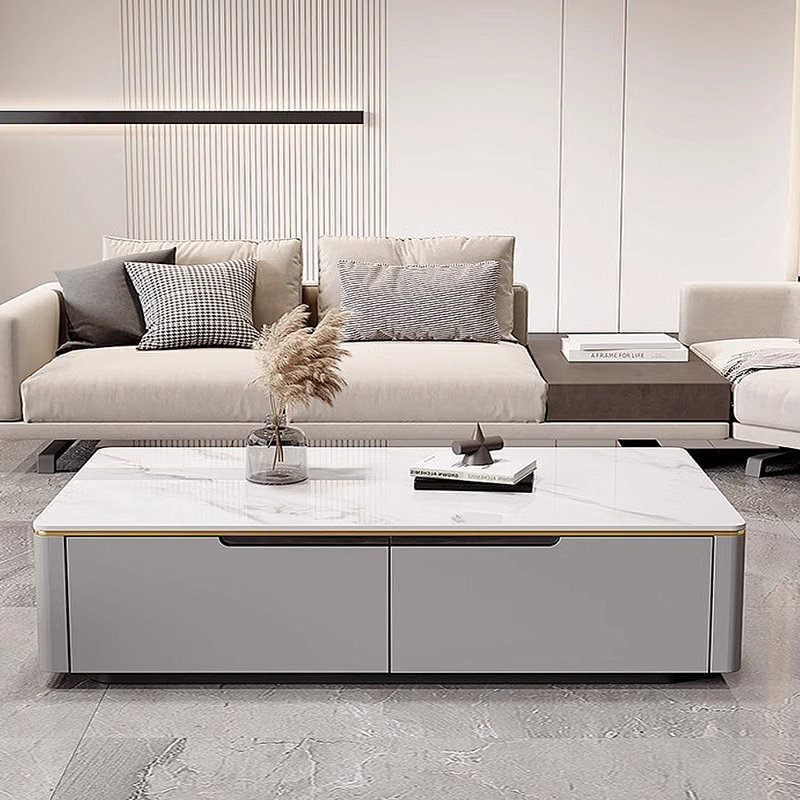 Modern Simple Rectangular Rock Slab Coffee Table, 14.96" H x 55.12" L x 27.56" W