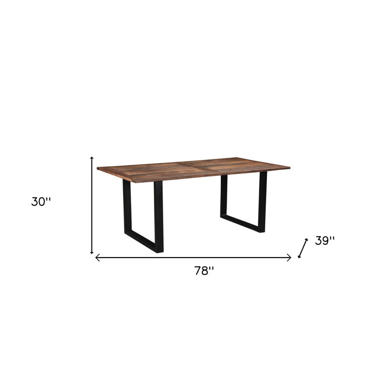 Table de salle à manger de 78 po en bois massif brun foncé et noir