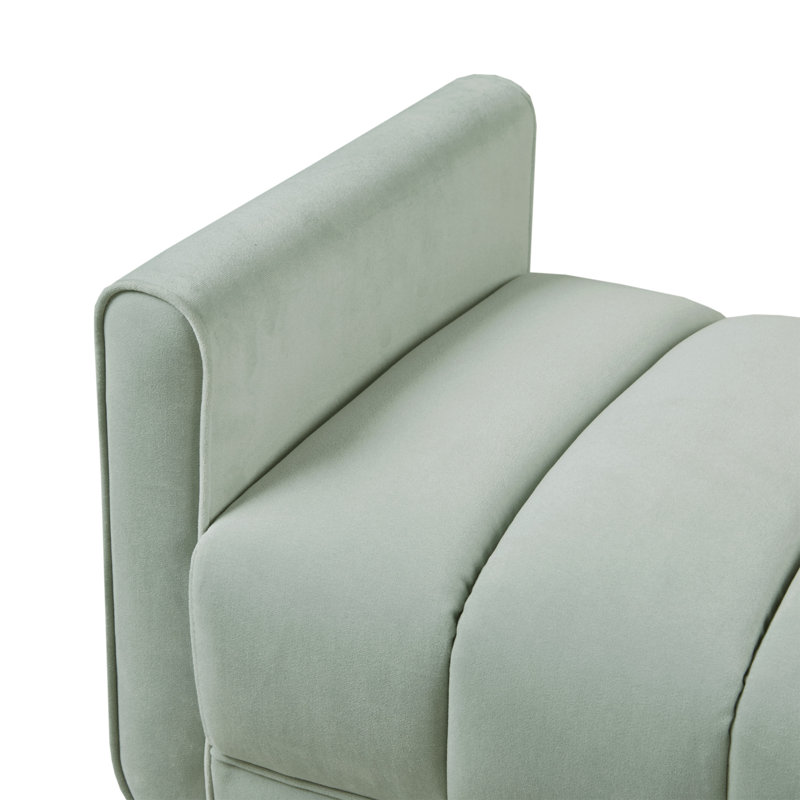 Pistachio Green Velvet Upholstered Channel Bench with Dark Wood Legs
