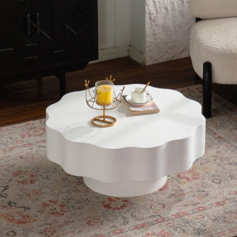 Table basse unique à forme ondulée, Blanc, crème