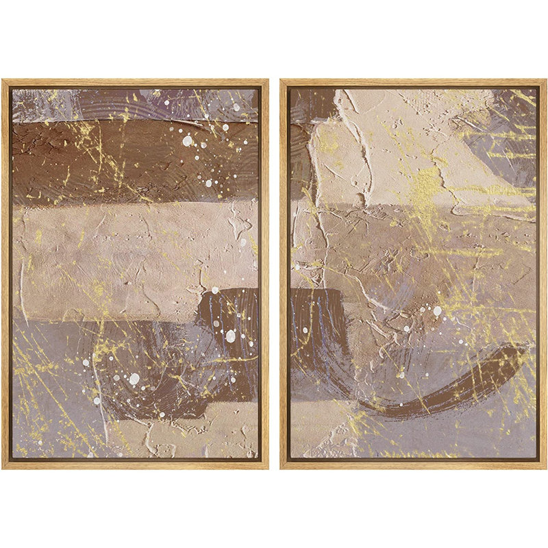 «Abstract Paint Stroke Effect Mid-Century Grunge Pastel Brown Color Blocks», reproduction sur toile 2 pièces