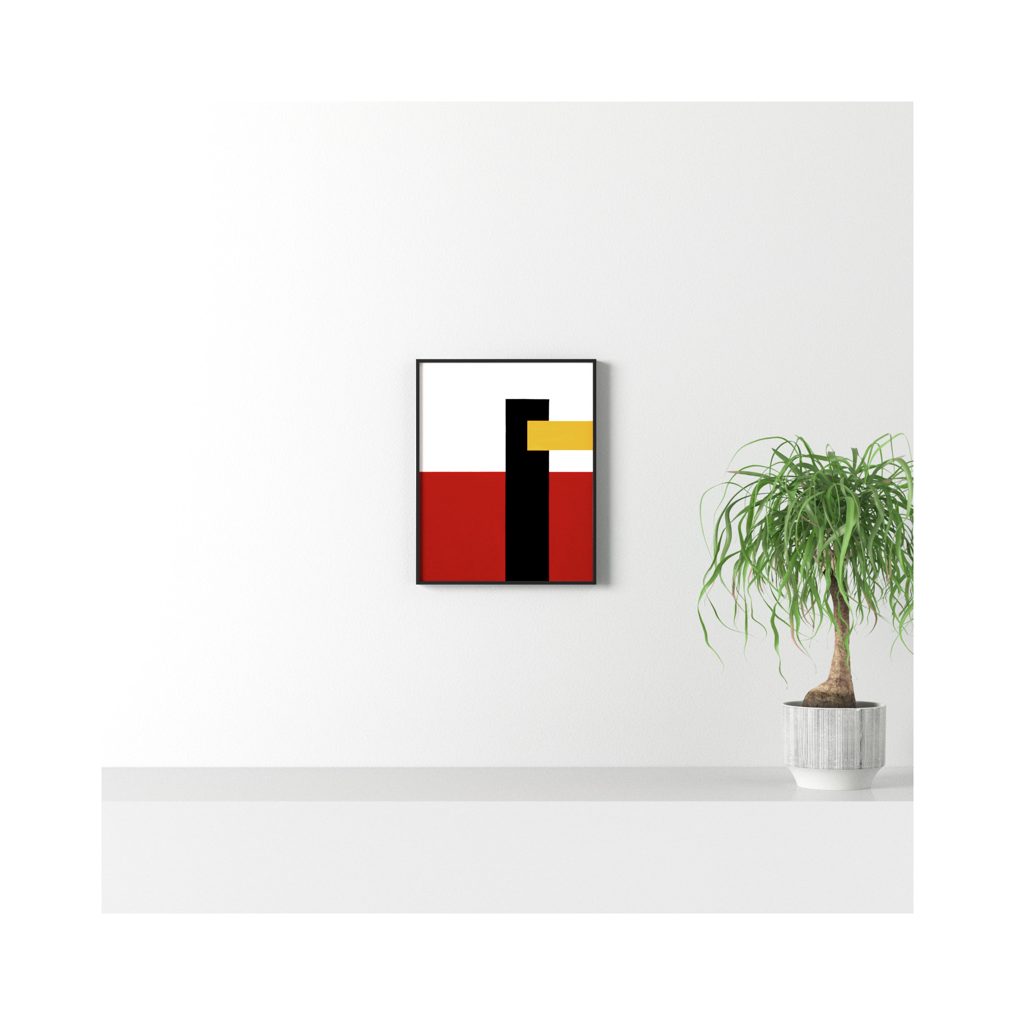 Composition With Yellow 4 by Robert Kamnatnik, 20" H x 16" W x 1.25" D, Black Framed Paper