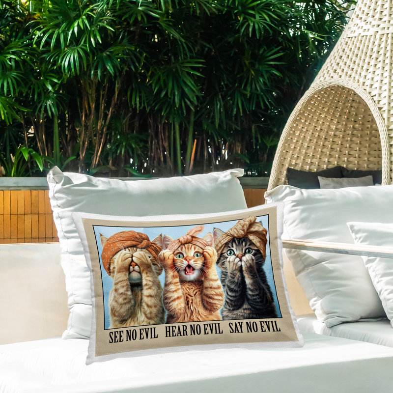 Conception de coussin d'extérieur «Speak No Evil Cats» par Jim Baldwin