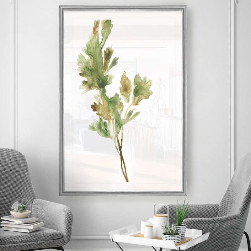 «Earthtone Herbs I», peinture sur toile, H 18,5 po x l 24,5 po x P 1,5 po, Cadre argenté