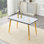 Table de salle à manger rectangulaire moderne et minimaliste, pouvant accueillir de 4 à 6 personnes. Comptoir en verre trempé + panneau de fibres à densité moyenne inférieur, texture imitation marbre, pieds fuselés en métal. Convient aux restaurants minimalistes.