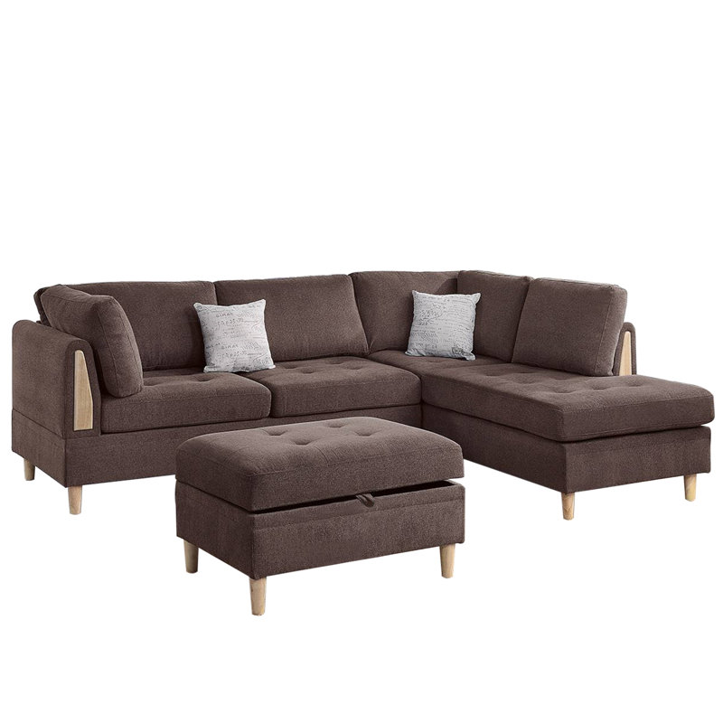 Upholstered L-Shaped Sectional Reversible, Chocolate