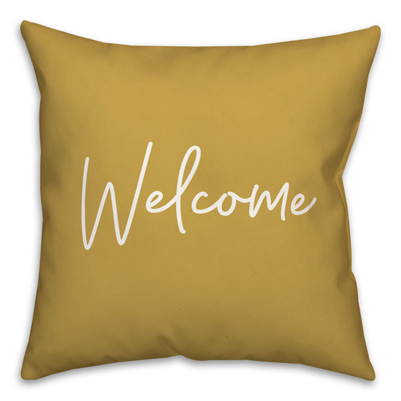 Housse et insert de coussin décoratif extérieur Welcome Script 6, 16 po x 16 po, Jaune