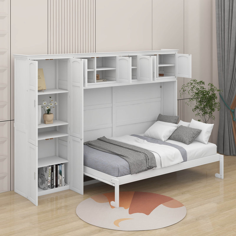 Grand lit escamotable avec armoires, Blanc