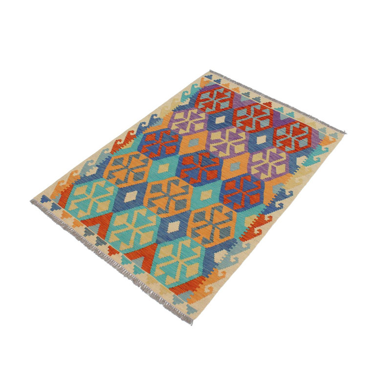 Tapis bleu / beige en laine noué à la main 3 pi 3 po x 4 pi 9 po Cedorah Southwestern