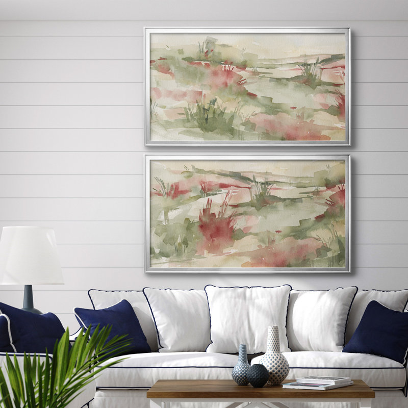 Rust Grasslands I - ensemble de 2 peintures sur toile encadrées, H 45 po x l 42,5 po x P 1 po, Cadre argenté