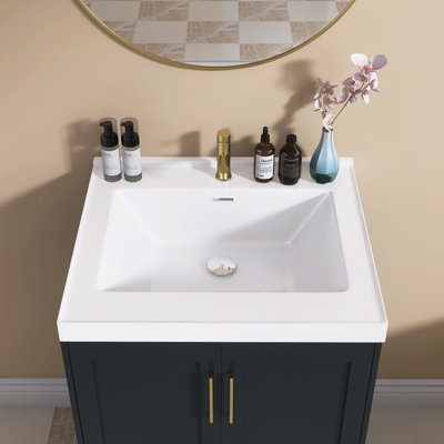 24'' W X 22'' D Solid Surface Vanity Top Single Sink Resin Stone Countertop Drop-in Rectangular White Top with Pre-drilled Faucet Hole & Center Drain