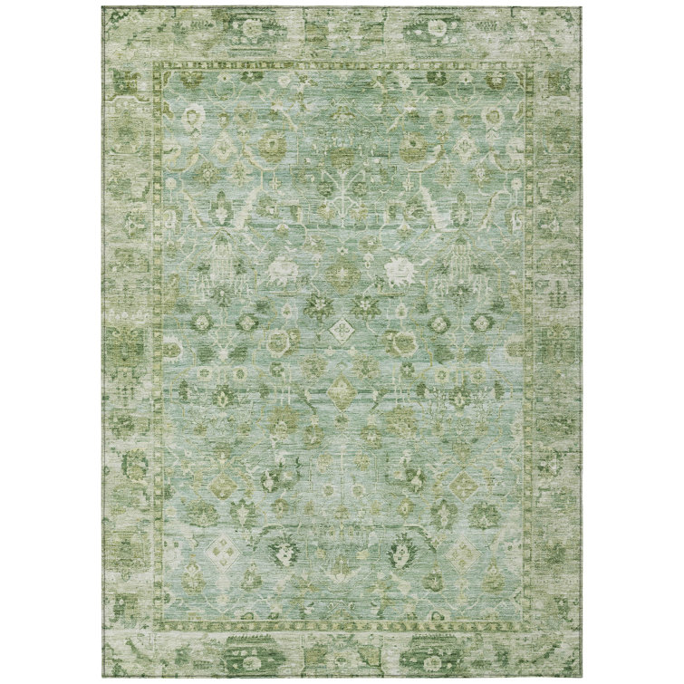 Machine Washable Indoor/Outdoor Xhevrie Aloe Rug