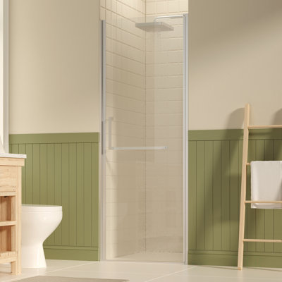Porte de douche pivotante sans cadre de l 27 à 28 po x H 72 po, portes de verre pivotantes avec verre trempé transparent de 1/4 po (6 mm), film antidéflagrant, installation réversible, porte de douche