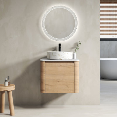 Meuble-lavabo mural 24 po avec lavabo d'art en céramique et porte à fermeture en douceur, emballage KD, contreplaqué