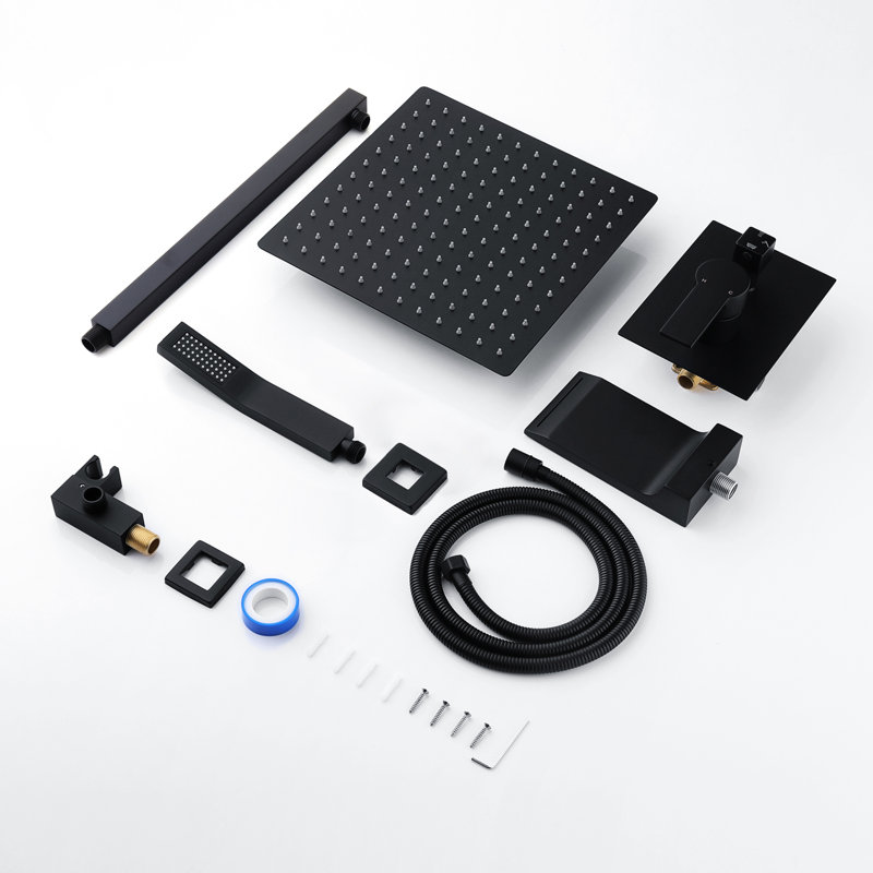 Douche de 12 po de style noir mat - Douchette, équilibré, disque en céramique, tête d'installation de l'ensemble de fixation murale, douchette, fixation