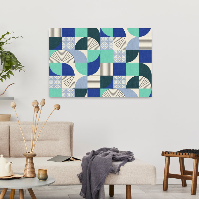 Art contemporain, art rétro moderne, palmier rétro, océan, H 24 po x l 36 po, Bleu