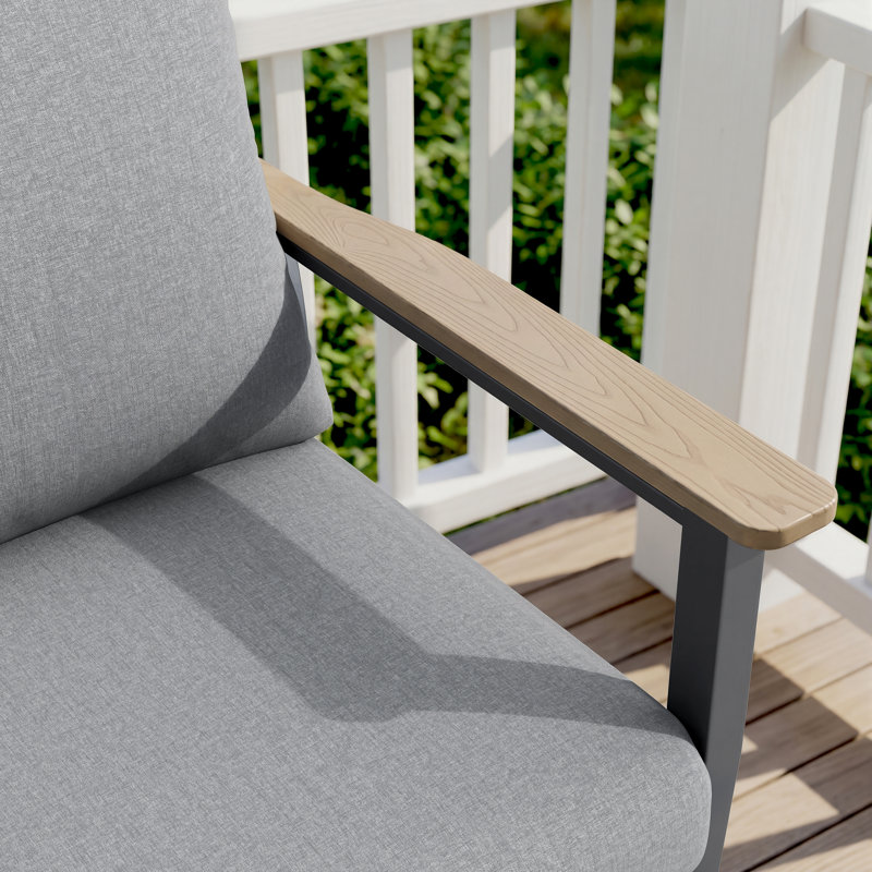 Chaises longues modernes de 27 po en aluminium avec accoudoirs et coussins d'apparence bois, Gray