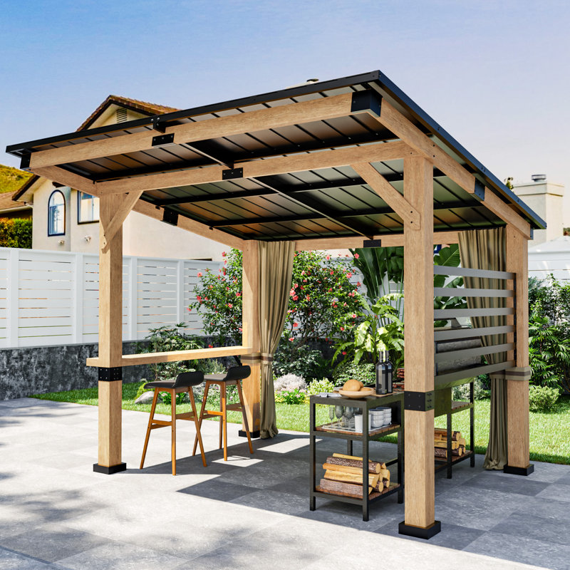11 Ft. X 10 Ft. Solid Wood Patio Gazebo With Bar Counter