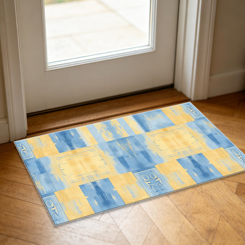 Sunny Blue Abstract Tribal   area rugs for Living Room, Soft and Comfortable, Suitable for all seasons, easy to maintain, machine washable Indoor floor mat, Under Table Farmhouse suitable for Bedroom, Dining Room, Study,  Balcony, Home Decor Patio