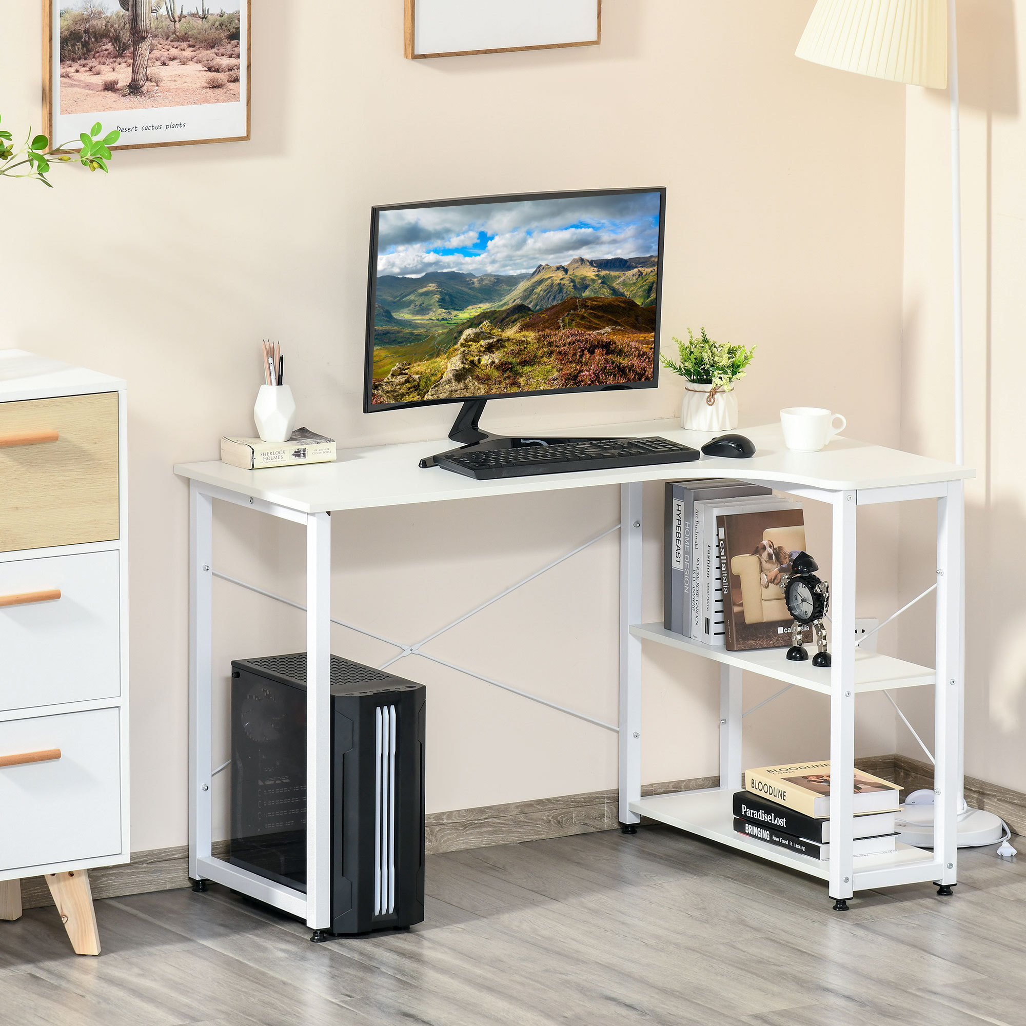 17 Stories Space-saving L-shaped Desk Engineered Wood Industrial Style