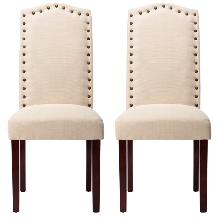 High Back Fabric Upholstered Dining Chairs with Nailhead Trim