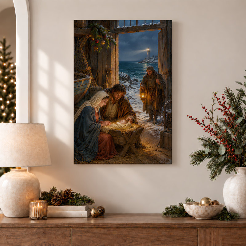 Art de toile sur fond de crèche de Noël, H 36 po x l 24 po