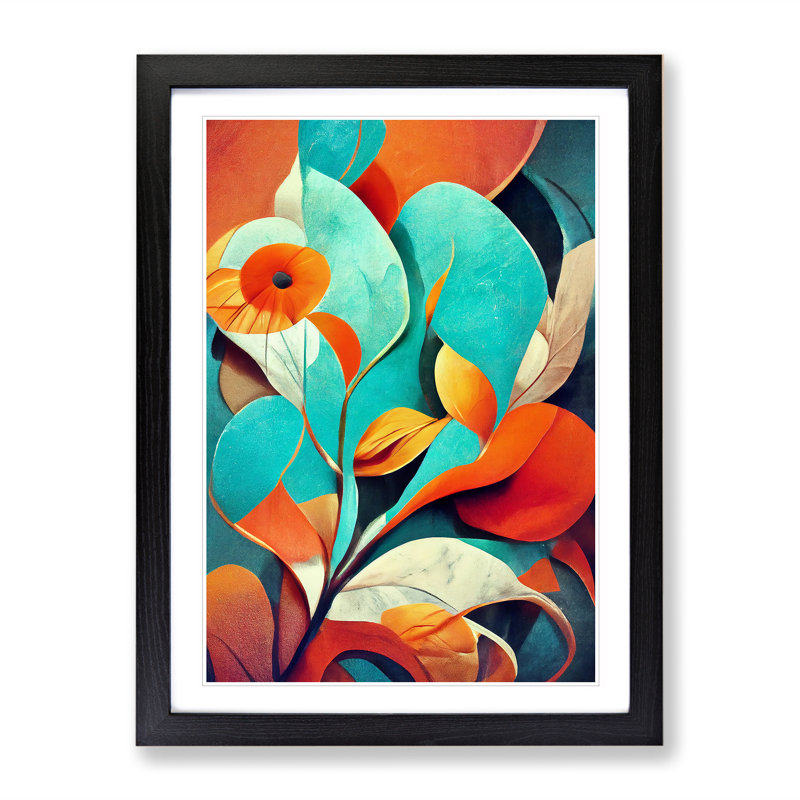 Flowing Abstract Flowers No.4 - Single Picture Frame Painting, Black, 46cm H x 34cm W x 2cm D
