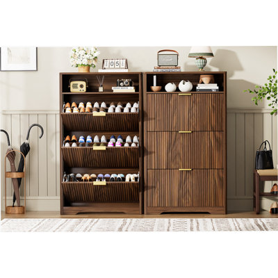 Freestanding Shoe Storage Cabinet  With 3 Flip Drawers For Entryway