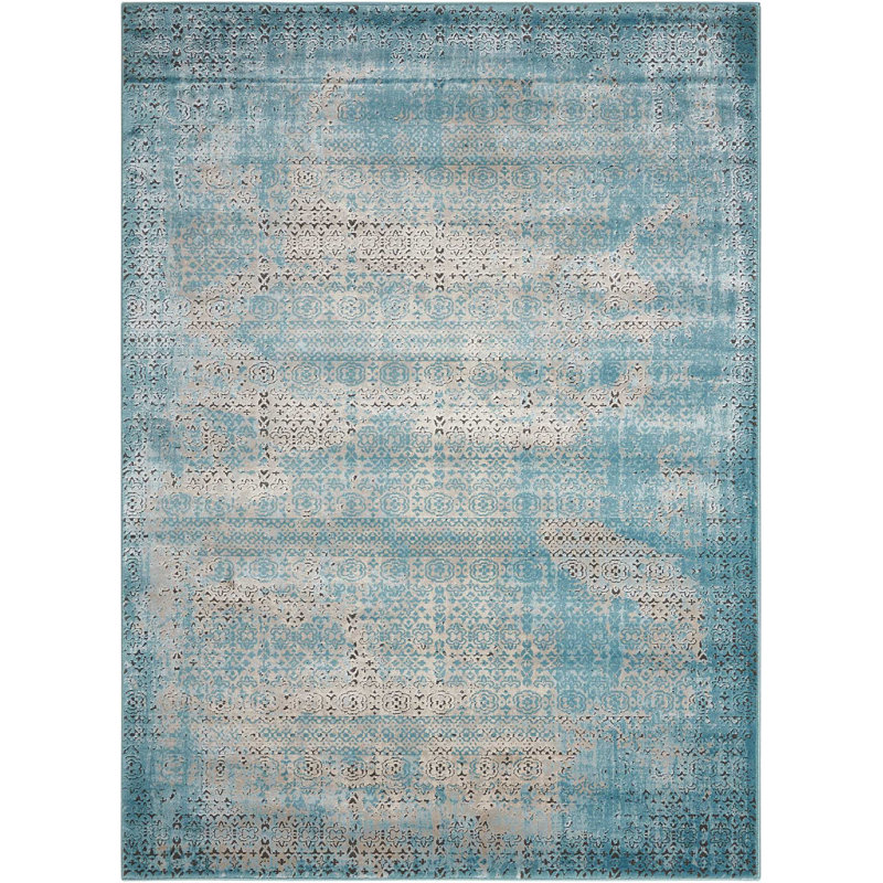 Tapis bleu / beige Saliba, Rectangle 3 pi 9 po x 5 pi 9 po