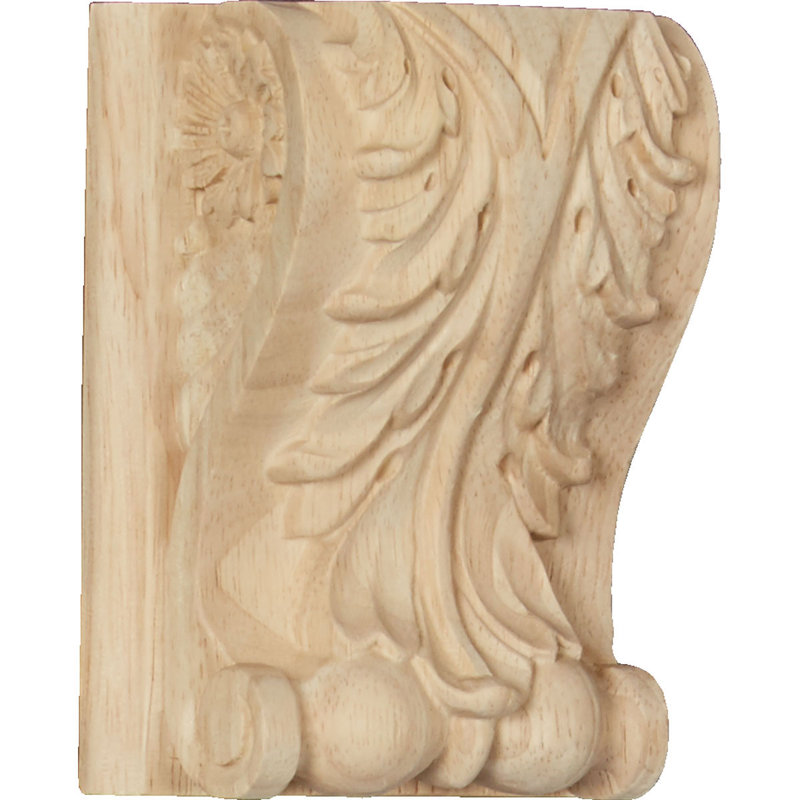 Bloc d'acanthe avec plaque corbeau en bois, H4,5 po x l 3,5 po x P 2 po, Hévéa