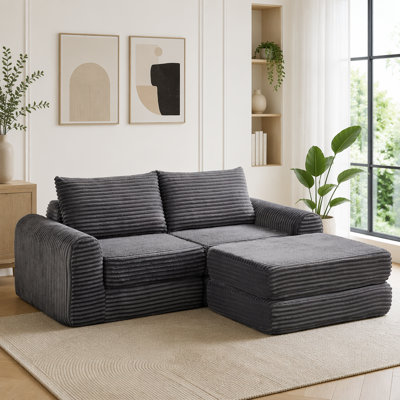 Minimalist 2-in-1 Sofa Bed with Corduroy Fabric and Curved Design