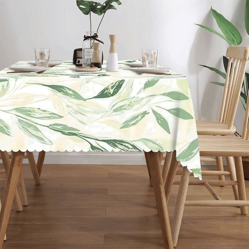 Nappe 60 "x 120" festonnée à la main à motif de feuilles vertes festonnée