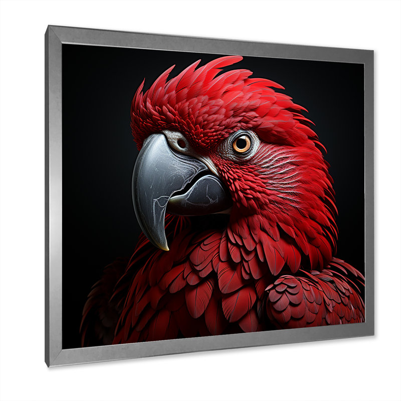Crimson Elegance, perroquet tropical encadré sur toile, H 30 po x l 30 po x P 1 po, Cadre simple argenté