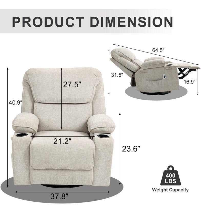 Rocker Recliner Swivel Heated Massage Reclining Chair , Beige