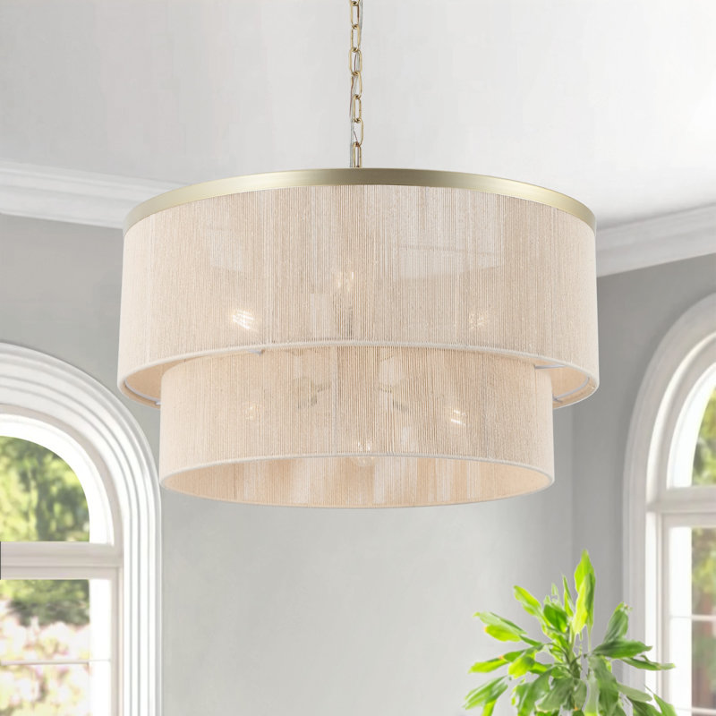 24" 6-Light Dimmable Drum Chandelier, Gold, Beige