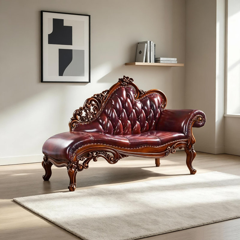 Luxueuse chaise longue sculptée en bois massif, Right Hand Return