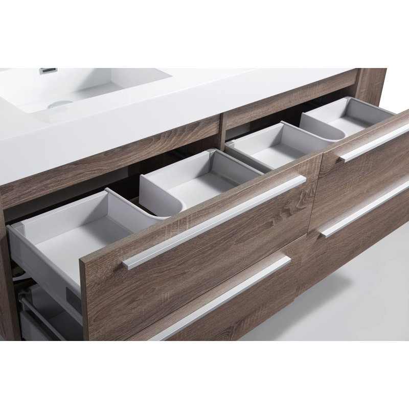 Jordyn 59'' Double Bathroom Vanity with Plastic Top, Soft Oak