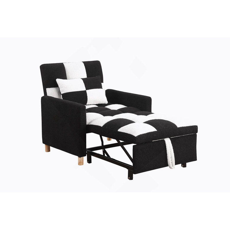 Canapé-lit Sleeper, chaise réglable avec coussin pour le salon, Noir blanc